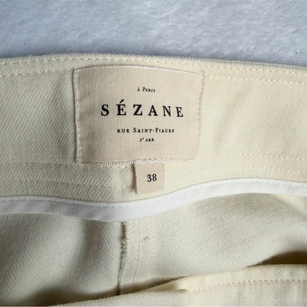 Sezane Yves Trousers Ecru Cream Sz 38 US 6 Wide Leg Long Pant Wool Blend READ - Picture 3 of 16